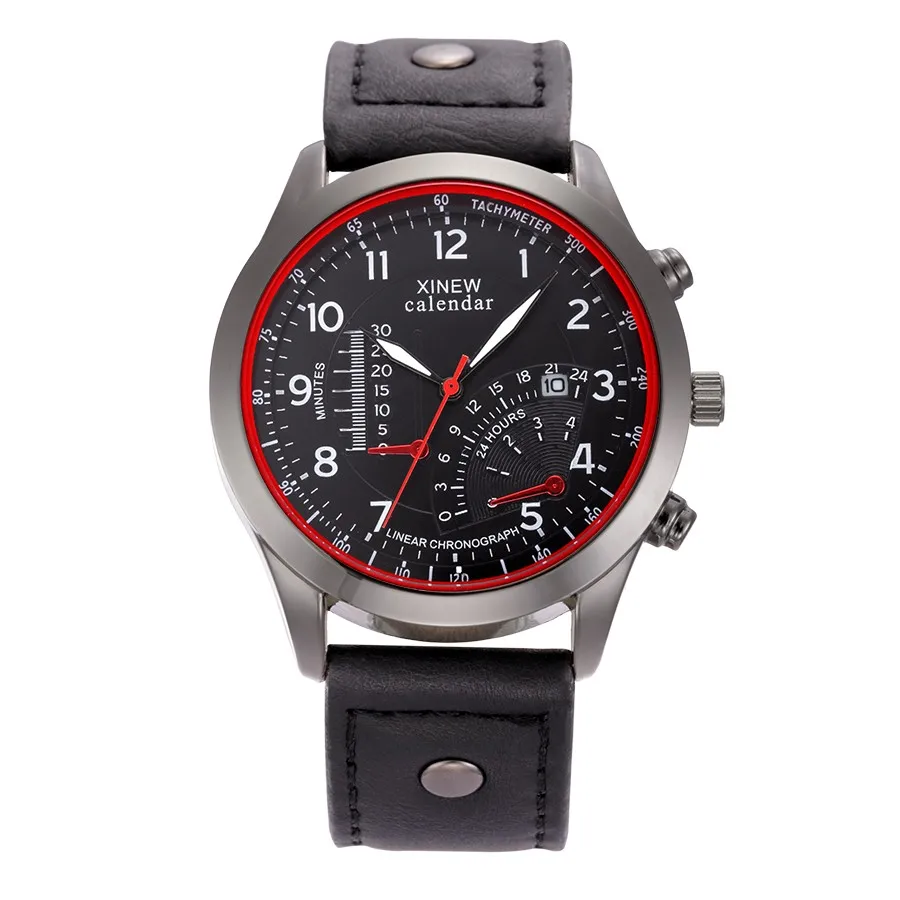 Дешевые часы оптом XINEW автомобильная гоночная приборная панель Кожаный ремешок Дата Календарь повседневные кварцевые часы мужские Montre Homme дизайнерские