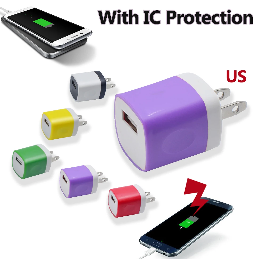 Etmakit Hot Sale USB Power Adapter US Plug Travel Wall Charger Adapter for Huawei Samsung