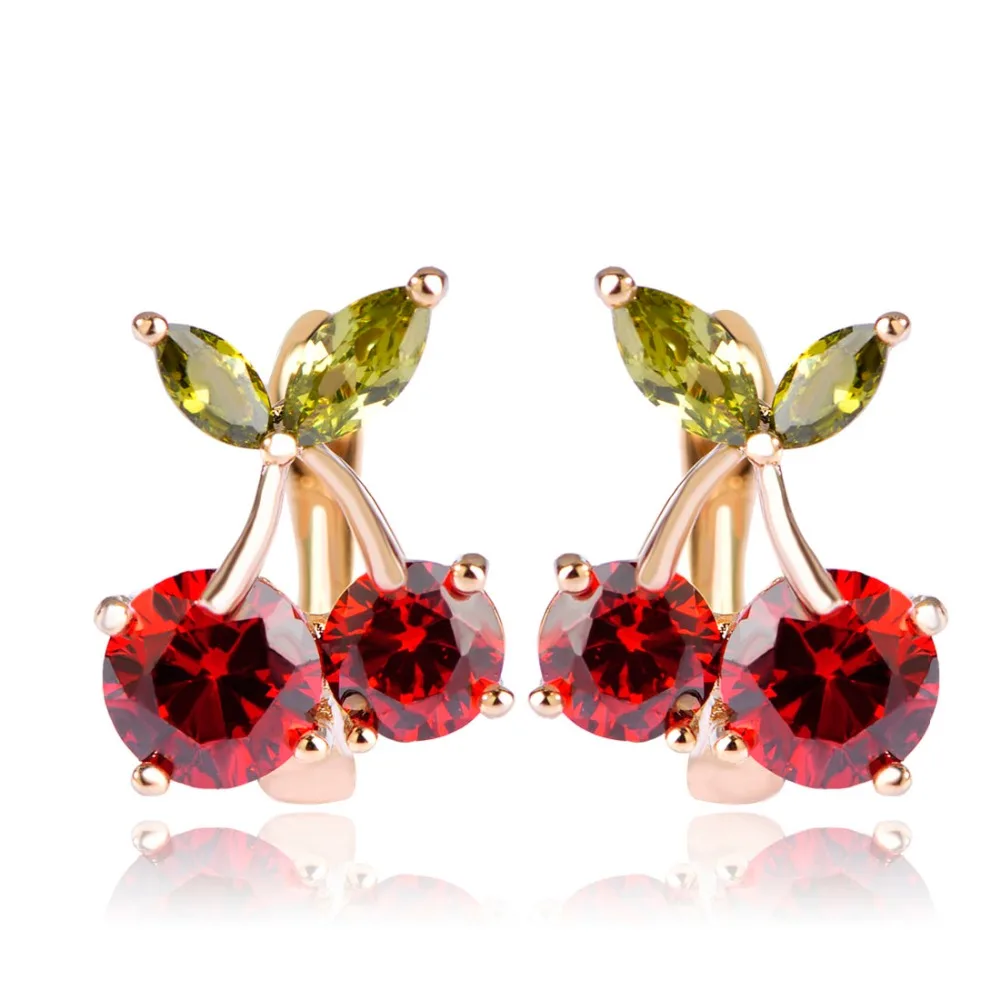 

Dazz Small Red Zircon Cherry Stud Earring Gold-Color Party Anniversary Gift Brincos Fruit Shape Earrings For Women Pendientes