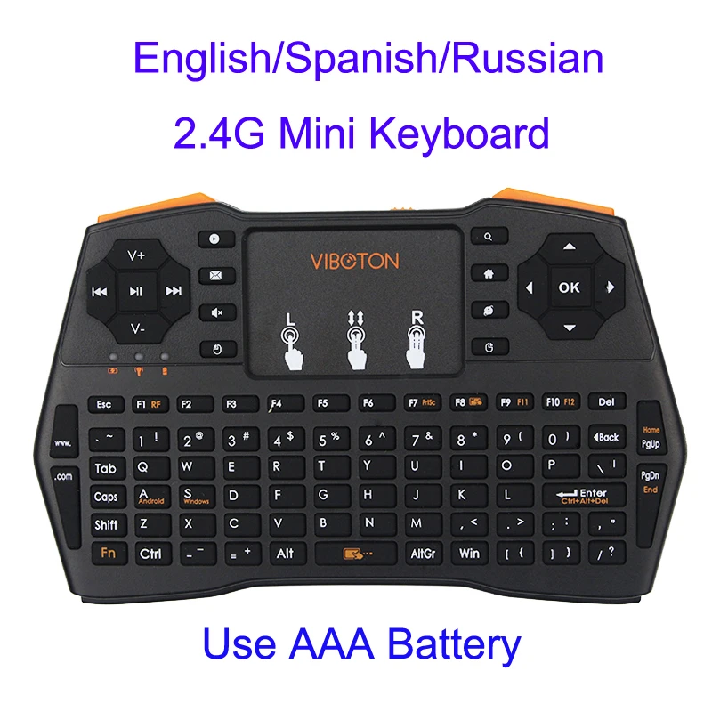 2.4G Wireless Mini Handheld Keyboard English/Spanish/Russian Mini Gaming Keyboard with Touchpad Mouse for Android TV Box