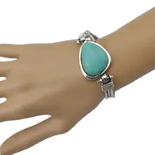 Тибетские металлические серебряные браслеты с бирюзой, браслеты для женщин и мужчин, ювелирные изделия в богемном стиле, цепочка в виде змеи, зеленый камень, цветок, Большой браслет на руку
