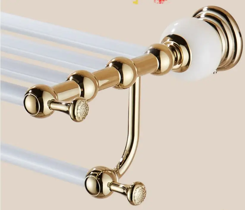 Online Badezimmer Zubehör Set Neue messing und Jade Weiß Gold, Papier Halter, Handtuch Bar, Seife korb, handtuch rack, haken bad Hardware set