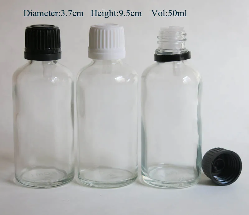 wholesale 100pcs 50ml clear glass bottle with reducer dropper and