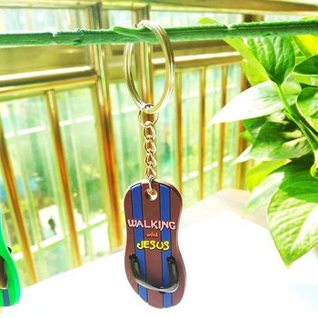 

FREE SHIPPING wholesale New Creative PVC Rubber Slippers Key Chains Walking With Jesus Mini Slipper Keyrings key chain