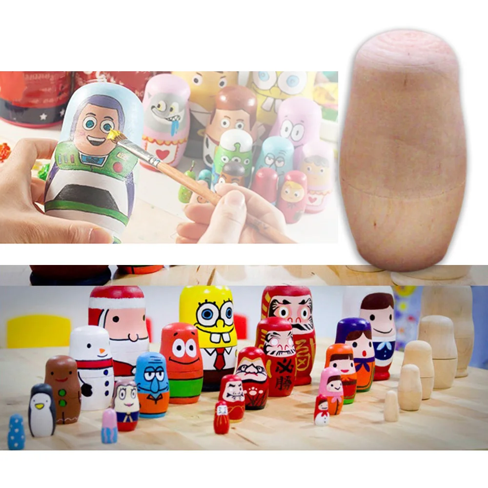 

Besegad 5Pcs Handmade DIY Wooden Unpainted Blank Russian Nesting Dolls Matryoshka Doll Russian Painting Doll Stacking Doll Toys