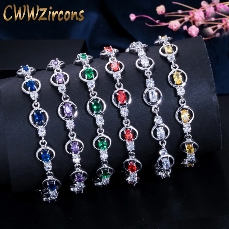 CWWZircons Sparkling Purple Red Cubic Zirconia Crystal Round Tennis Bracelets for Women Fashion Jewelry Accessories Gift CB165