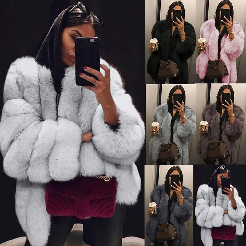 

Full loose 2018 Hot SAlE Fashion Warm Faux fur Coat Christmas Holiday Sexy club Celebrity Sexy women Fox fur coats wholesale