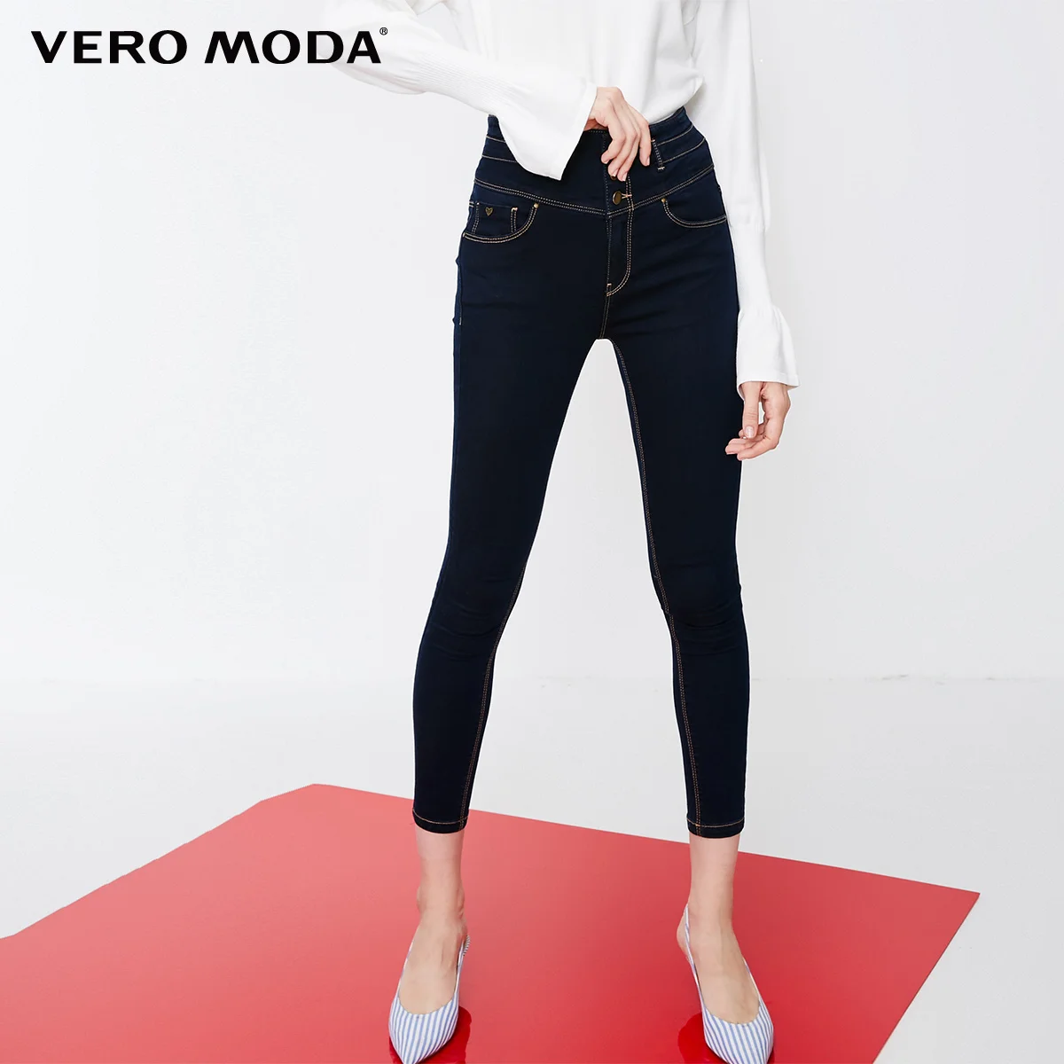 Vero Moda новые женские вымытые с высокой талией обтягивающие Стрейчевые облегающие укороченные джинсы | 318349519 - Цвет: Indigo blue denim