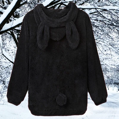 New Faux Fur Coat Rabbit Outerwear With Bear Ears Cute Plus Size Loose Winter Sweatshirt Hooded Brown Hoodies