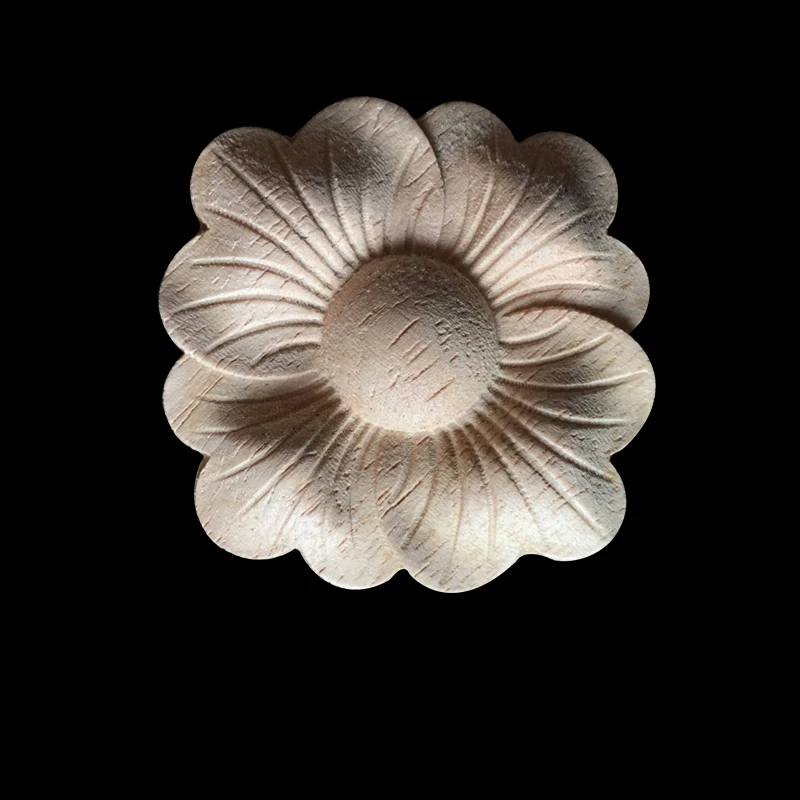 Buy 5CM Flower Carving Decorative Wood Appliques for