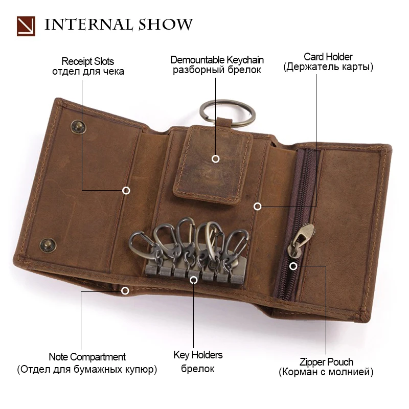 Goedkoop MISFITS Crazy Horse Lederen Mannen Vintage Sleutel Portemonnee Multi Functionele Sleutel Covers 100% Lederen Sleutelhanger Portemonnee Voor mannelijke