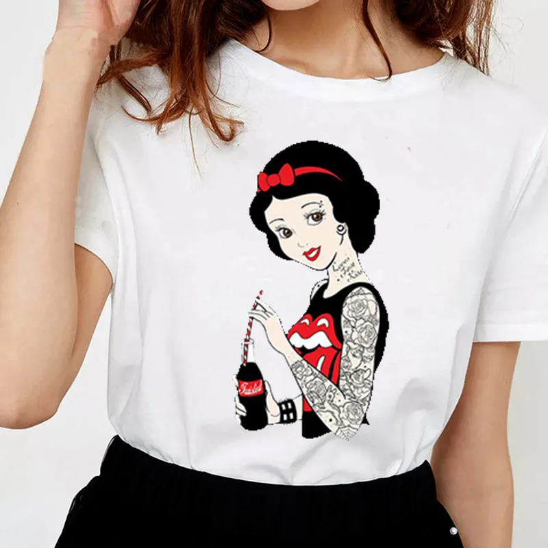 

Women's Vintage Funny Bad Girl Snow White T Shirt O-Neck Dark Story Print Casual Short Sleeve Harajuku Women's T-Shirt