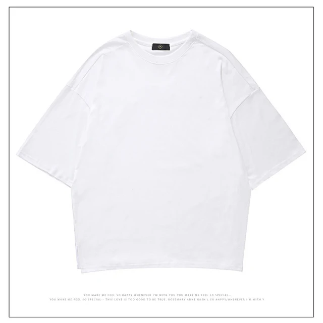 Solid 100 Cotton Unisex Oversize T shirt Elbow Length Crew Neck Hip