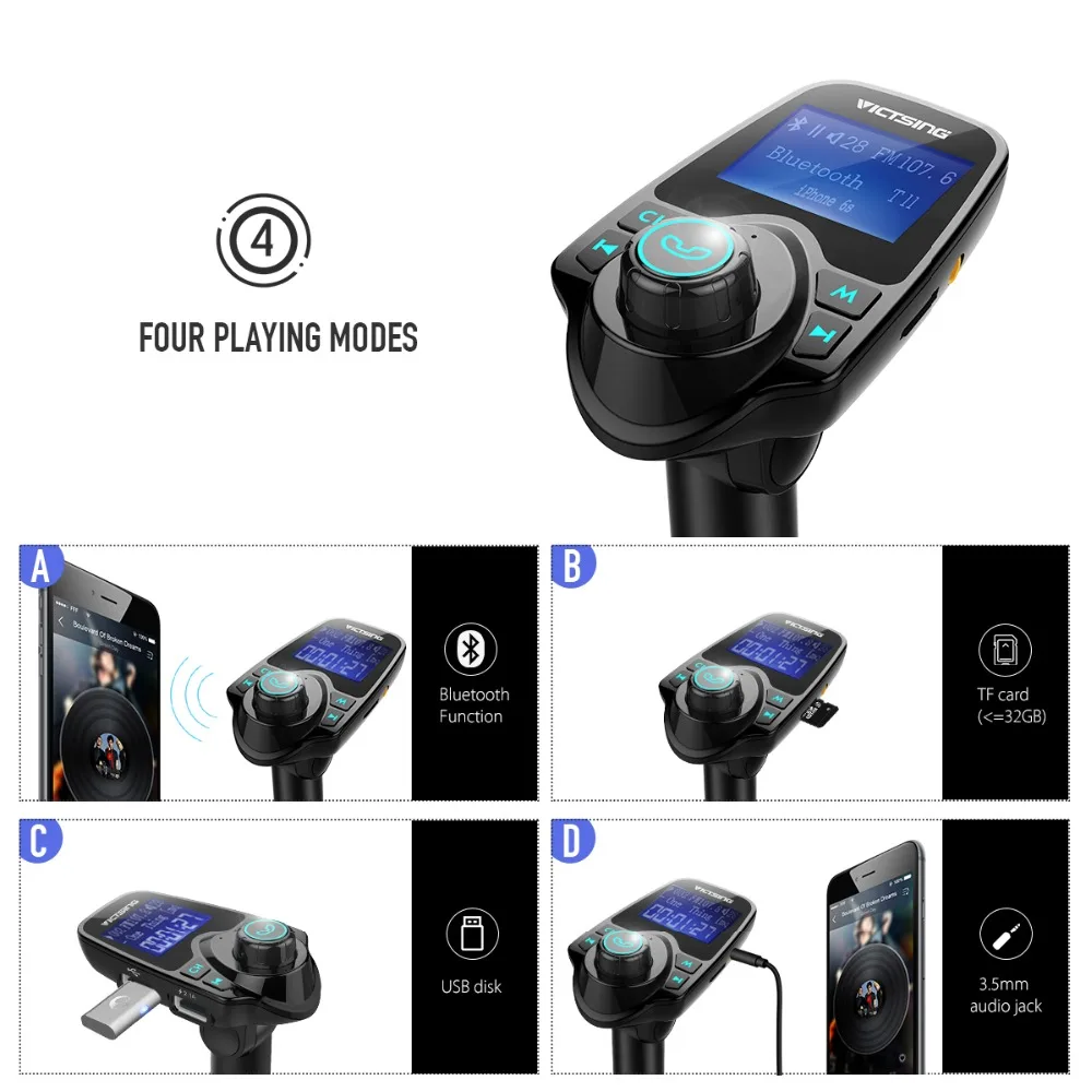 VicTsing Автомобильный MP3 плеер fm передатчик Bluetooth Handsfree автомобильный комплект