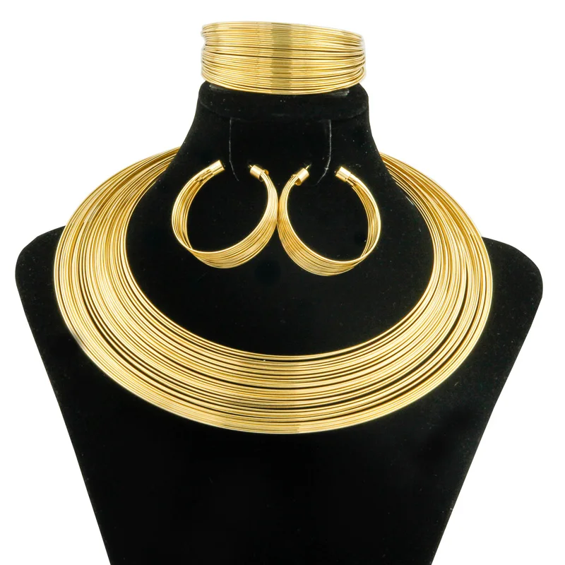 

2018 Fashion African Charm Women Jewelry Moon-Shaped Necklace Bracelet Ring Bracelet Big Jewelry Sets Beautiful Christmas Gift