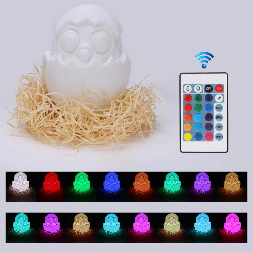 16 color Remote Control 3D Print Eggshell Night Light Touch switch USB