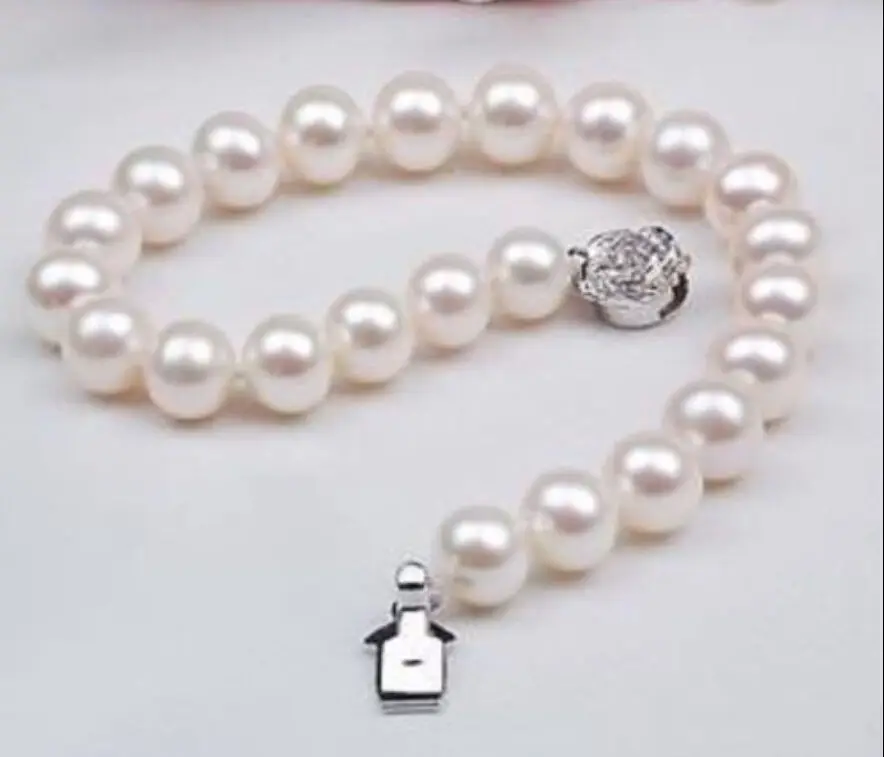 

Free shipping hot sale Women Bridal Wedding Jewelry >> very charming Natural AAA 10-11mm White Akoya Pearl Bracelet 7.5-8