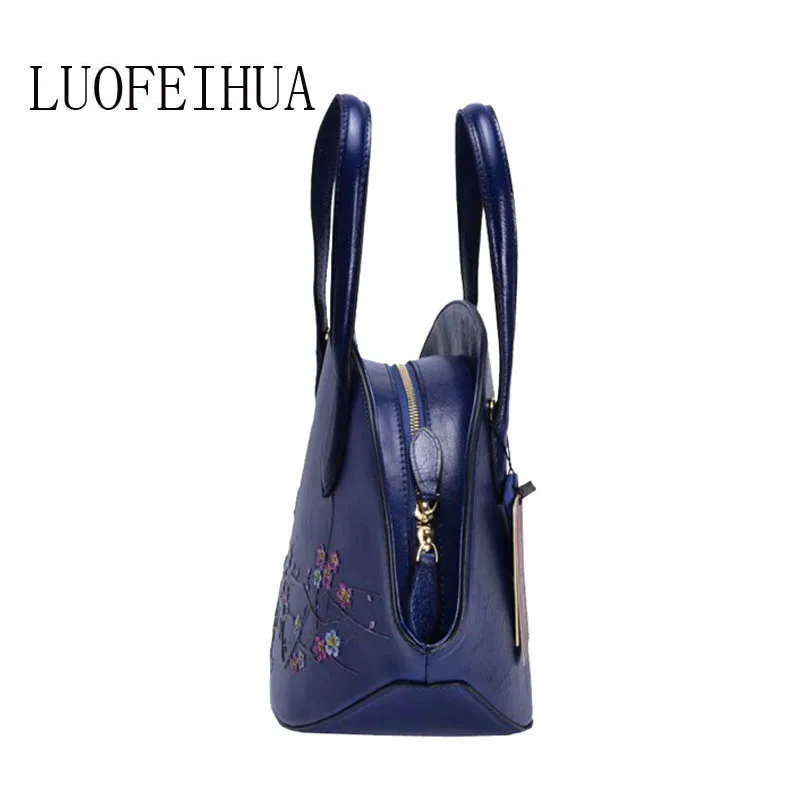 Handtasche Luofeihua Leder Hand 2019 Neue Vintage blue Geprägte Weibliche Schulter Ethnische Wind Black Tasche qrrt1wE