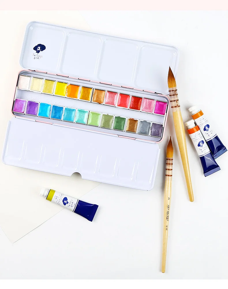 Online Rubens Feste Aquarell 12 24 Farbe Perlglanz Aquarell Candy Farbe Pulver Student künstler Kunst Liefert