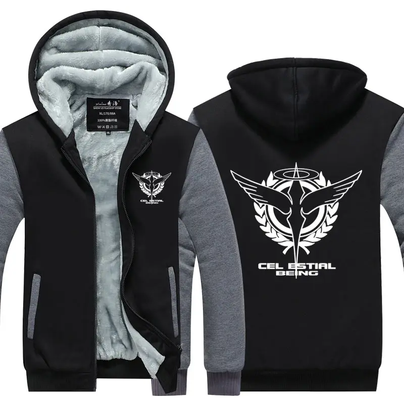 Fans Wear Unisex Winter Gundam Seed Printed Hoodie with Pocket At Night Casual Coat Movie Cosplay Costume Hoodies