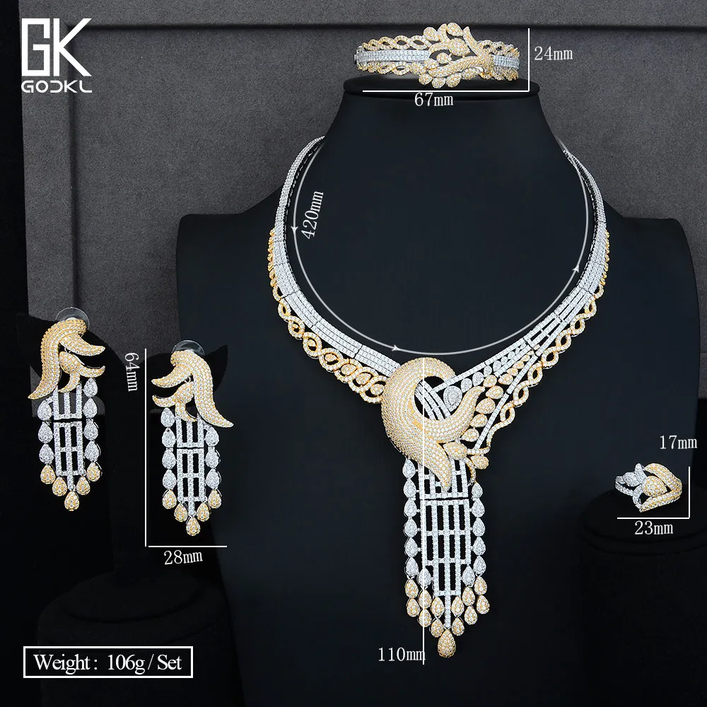 GODKI роскошные длинные кисточки форма нигерийские Свадебные Ювелирные наборы для