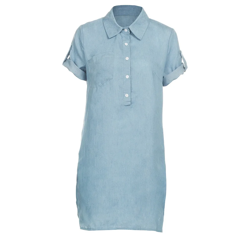 2019 New Solid Denim Dress Summer Hot Sale Women Fashion Lady Casual Office Jeans Mini Dress Short Sleeve Loose Party Clothes
