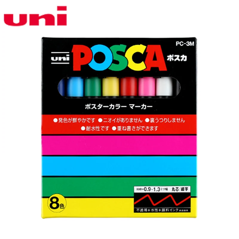 Billige Mitsubishi Uni Posca PC 3M Farbe Marker Feine Tip 0.9mm 1.3mm 8 farben fall