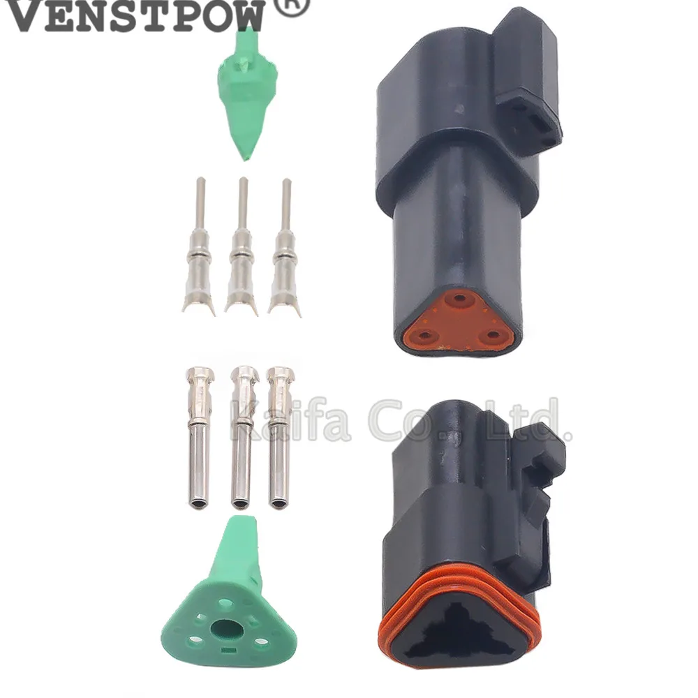 Black 10 sets Kit 3 Pin Waterproof Electrical Wire Connector Plug