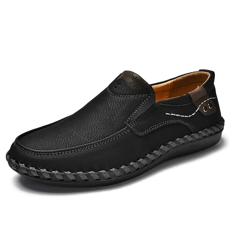 Мужские кожаные лоферы ручной работы; роскошная мужская обувь в деловом стиле; мягкие туфли для вождения; мужская повседневная обувь; Мокасины без застежки на плоской подошве - Цвет: black loafers