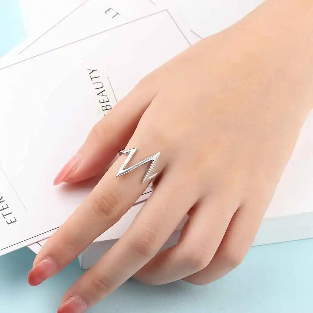 New 925 Sterling Sliver Rings for Women Unique Design Lightning Heartbeat Shape Romantic Style Gift to Girls JewelOra RI102766