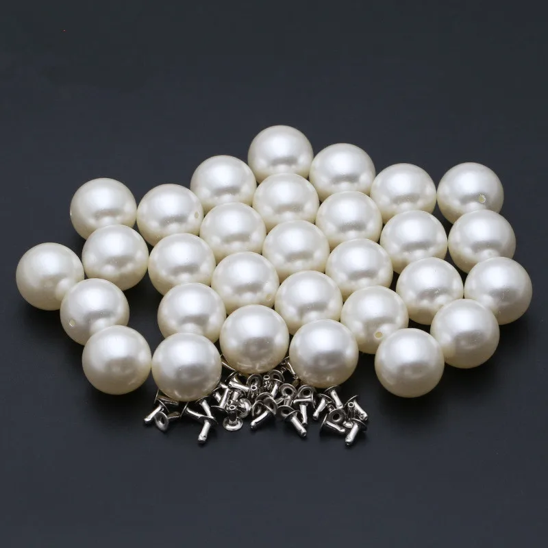 50/100Sets Round Imitation Pearl Rivets Studs DIY Wedding Decoration Rivet Pearl Clothing Set Shoes Bag Accessories Beads Spikes metal rivets metal studs pearl rivets