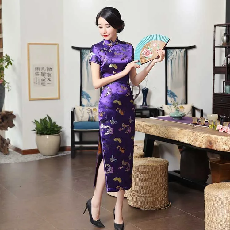 17 цветов, сексуальное китайское традиционное платье, женское атласное Повседневное платье, летнее новое длинное платье Ципао с цветочным принтом, Cheongsam, размер S-3XL - Цвет: Прозрачный
