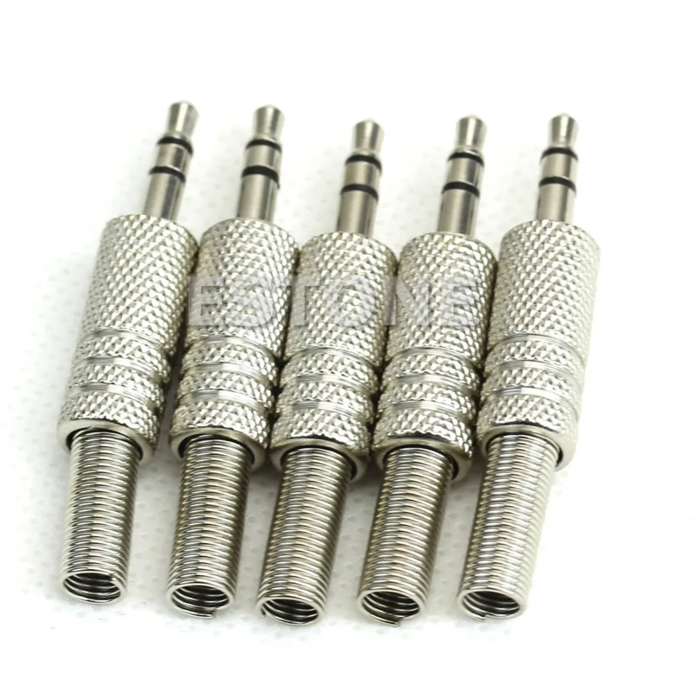 

5pcs 3.5mm 1/8" Stereo TRS Male Audio Jack Plug Adapter Connector Silver