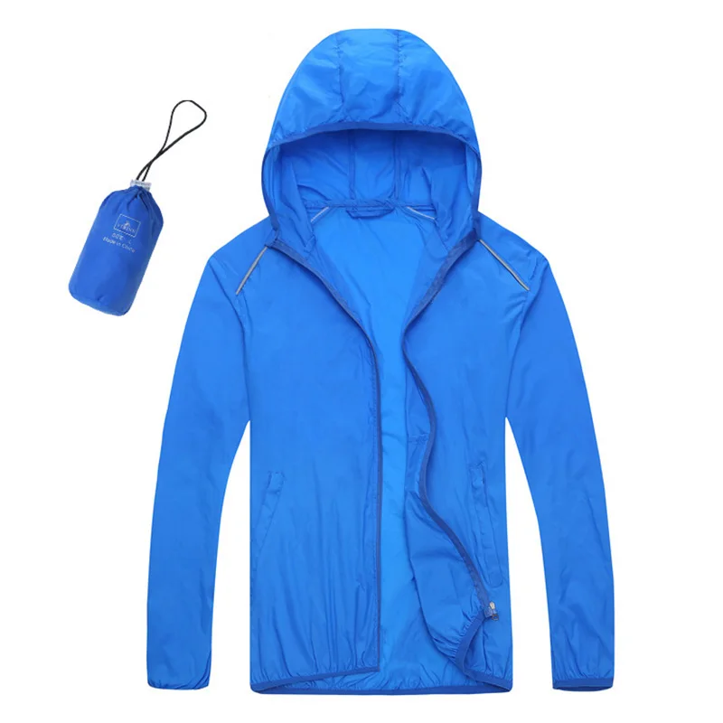 Мужская Женская быстросохнущая водонепроницаемая куртка для прогулок Защита от солнца УФ пальто открытая спортивная рыбалка Велоспорт кожа куртки - Цвет: Синий