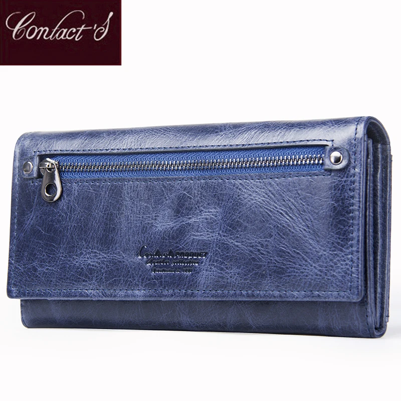 Contact's Brand Design Coin Purse Genuine Leather Women Wallets Female Card Holder Long Lady Clutch Wallet With Phone Pockets contacts 2018 new brand design genuine leather woman wallets cell phone card holder female purse clutch women purse with zipper