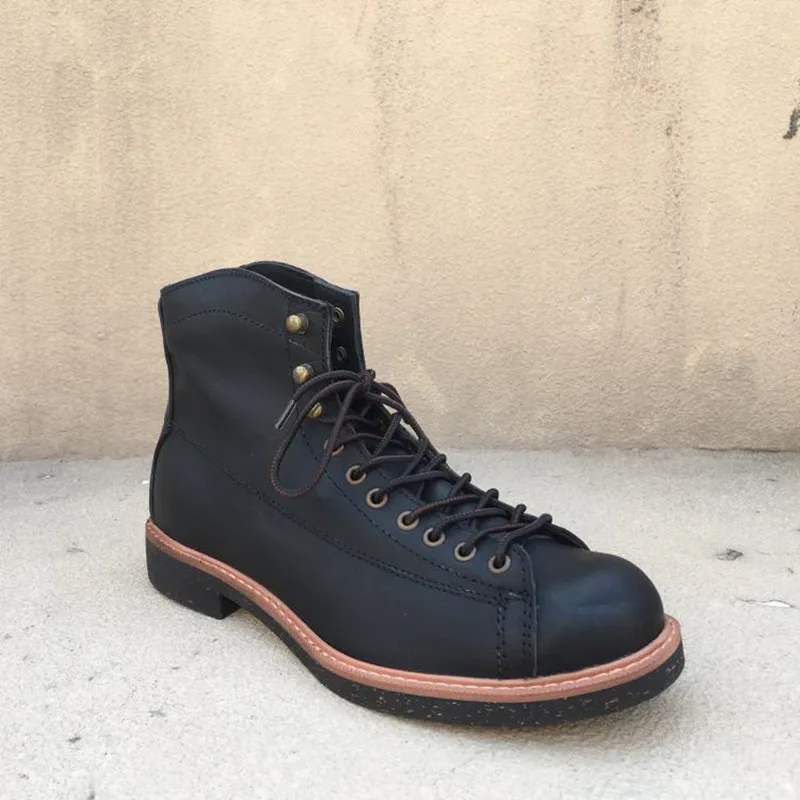 Wiosna Mężczyźni Buty British style Fashion kostki buty prawdziwej skóry casual motocykl czarny wygodne Vintage Travel Boots -