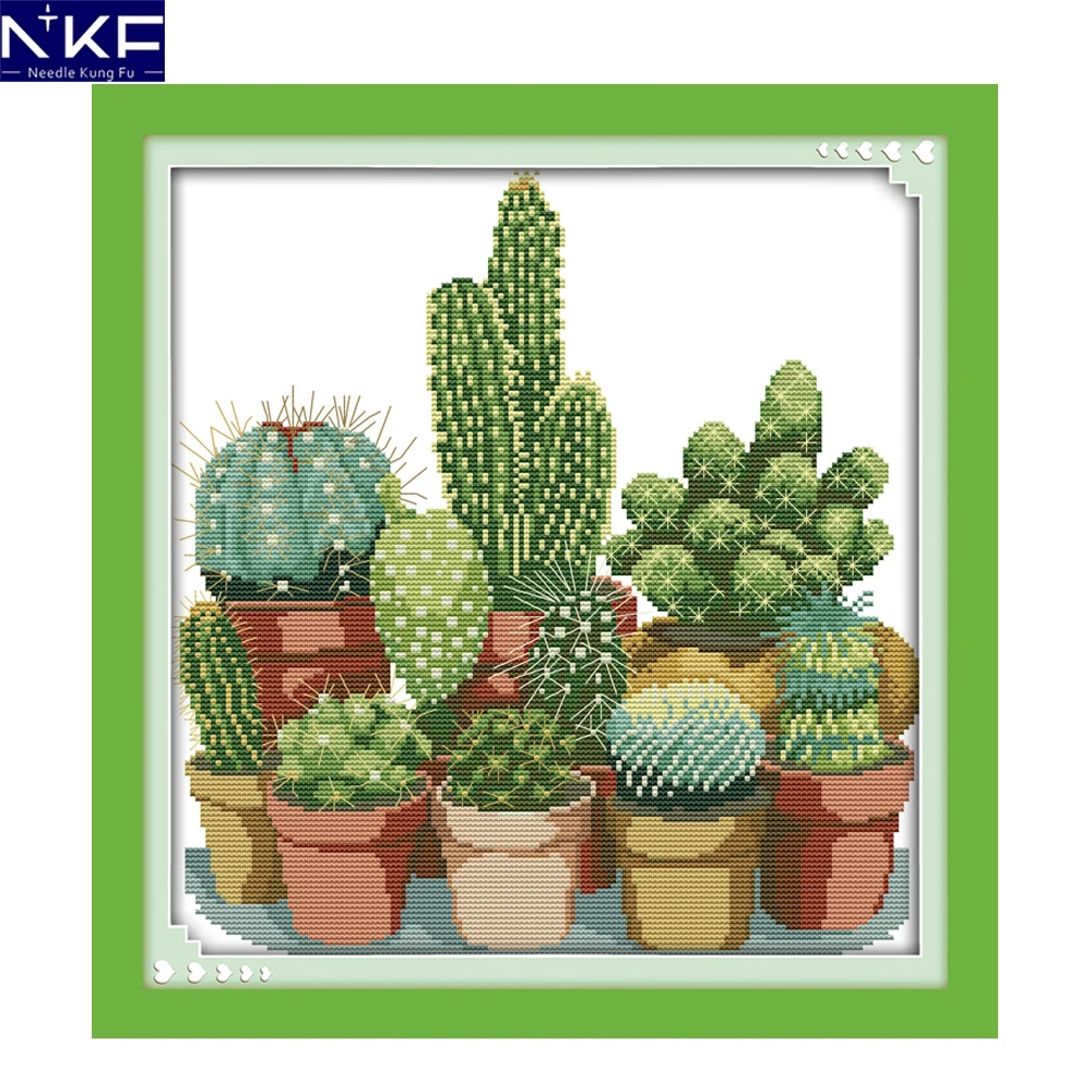 

NKF Cactuses Embroidery Floss Cross Stitch Needlework Counted Cross Stitch Kits For Embroidery Chinese Cross Stitch Kits