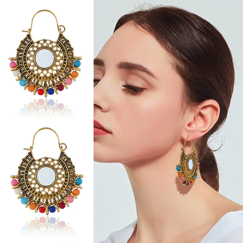 

Afghan India Jhumka Golden Tassel Statement Earring Resin Bead Drop Pendientes Hippie Tribal Egypt Nepal Gypsy Oorbellen Jewelry