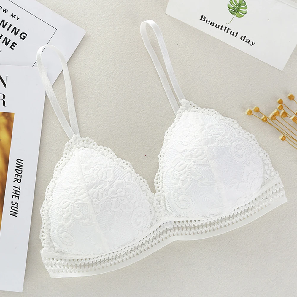 

Soft Lingerie Bra Lace Wireless Bralette Triangle Cup Underwear Girls Women French Style Thin Deep V Seamless
