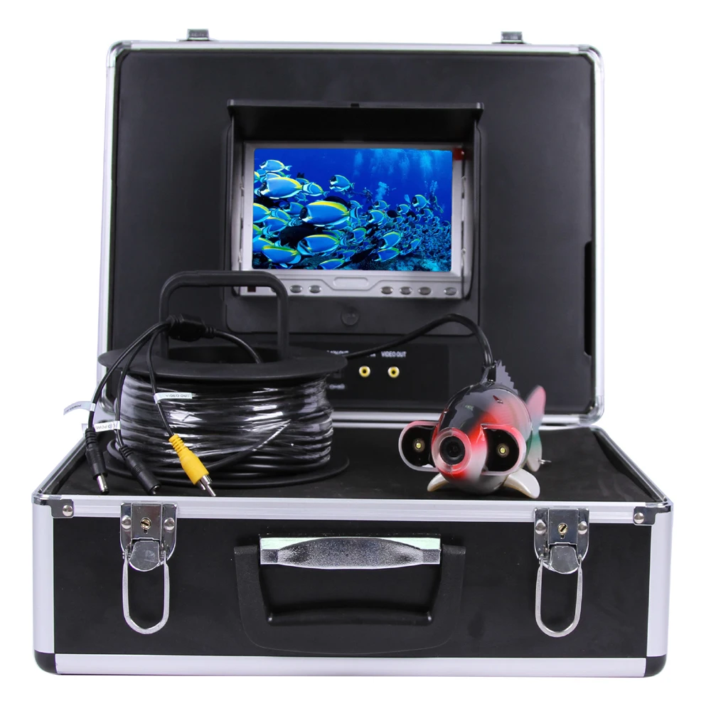 Рыба Форма подводный комплект рыболовных камер с 100 м глубина кабель и 7 дюймов TFT ЖК-дисплей мониторы и жесткий пластиковый чехол