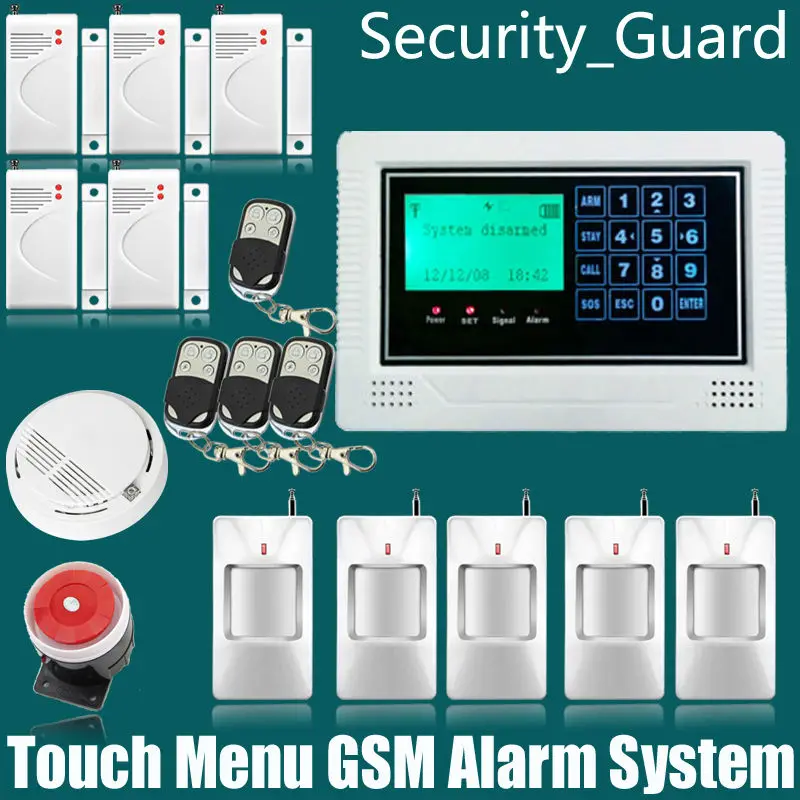 

Free Shipping!Wholesale - Wireless 433MHZ GSM SMS Touch Home Burglar Security Alarm System Detector Sensor Kit Remote Control
