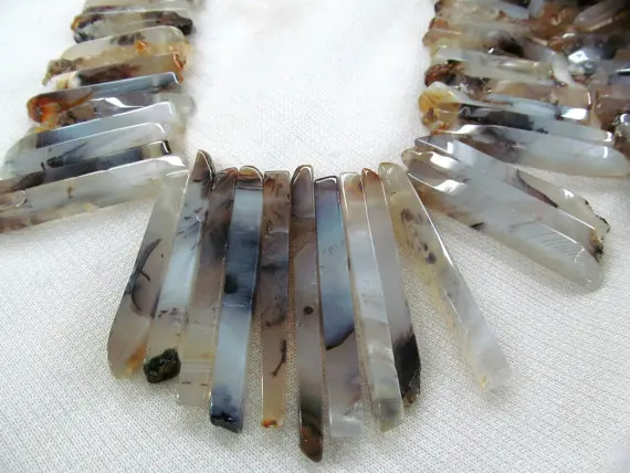 

high quality 30-60mm 16inch natural smoky agate bead freeform spikes points teeth drilled briolettes jewelry chains bead