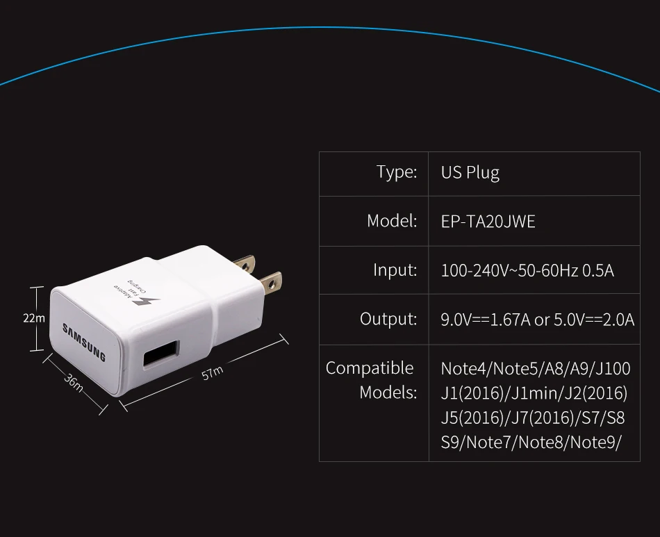 4Samsung S8 S9 plus Original Fast Charger 9V1.67A & 5V2A 1.2m USB Type C Cable Quick Adapter EUUSUK Note8 S 9 S 8  C5 C7 C9pro
