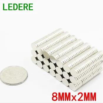 

LEDERE 100pcs N35 8x2 Round Disc Magnets 8*2 Rare Earth Magnet NdFeB Strong Magnetic Magnetite Super Magnets 8mmx2mm