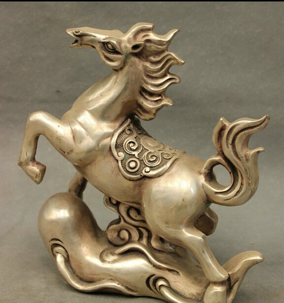 

JP S0606 8" Chinese Silver FengShui Zodiac Jump Horse Statue On Panax Animals Sculpture Discount 35%