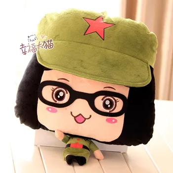 

Candice guo! cute plush toy hello caicai star leifeng cap military hat doll cushion hand warm girls creative birthday gift 1pc