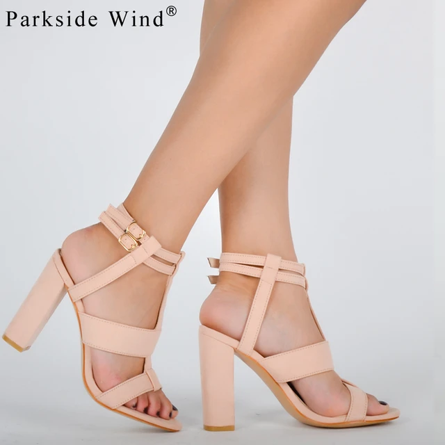 Parkside Wind Suede Leather Girl's Sandals Navy Heel Party High Heels Buckle Shoes Woman Khaki Sandals Ankle Strap Heels -5