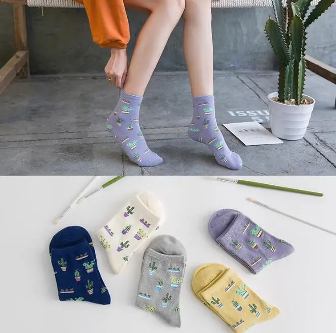 

10pair Korean Version Of Plain Small Fresh Cactus Cotton Women's Tube Socks Cotton Socks For Free Shippping