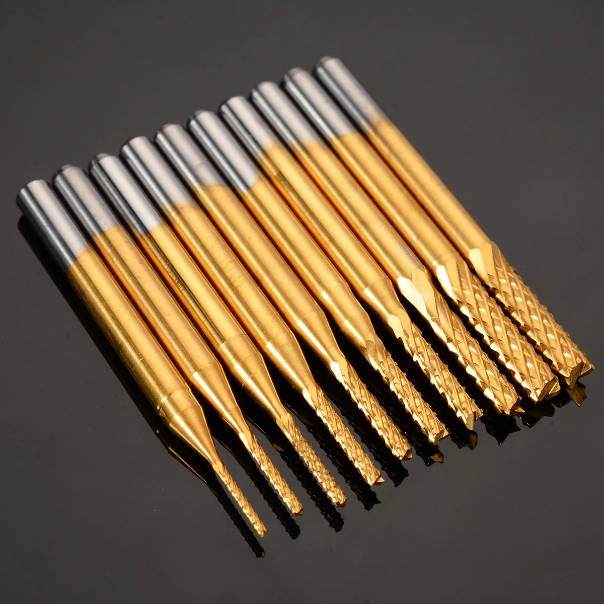 10pcs Carbide Micro Drill Bits CNC PCB Engraving End Mill Tool Set 1/8'' Shank 0.8/1.0/1.2/1.4/1.6/1.8/2.0/2.2/2.4/3.17mm