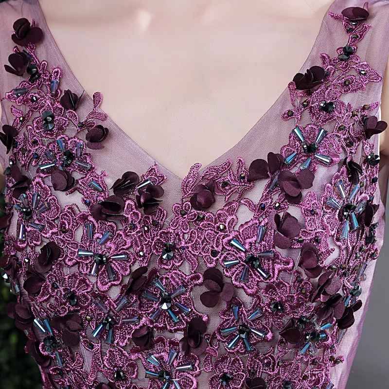 Delicate purple flower Tulle Evening Dresses Beading twinkling stage dress chiffon Party Designs Prom Gown vestido de festa Delicate purple flower Tulle Evening Dresses Beading twinkling stage dress chiffon Party Designs Prom Gown vestido de festa